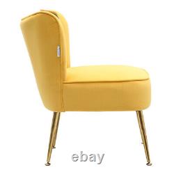 Yellow Fabric Upholstered Armchair Wing Back Fireside Chair Nordic Metal Legs