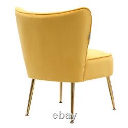 Yellow Fabric Upholstered Armchair Wing Back Fireside Chair Nordic Metal Legs