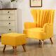 Yellow Fabric Winged Armchairs Fireside Reading Chair With Relaxing Footstool